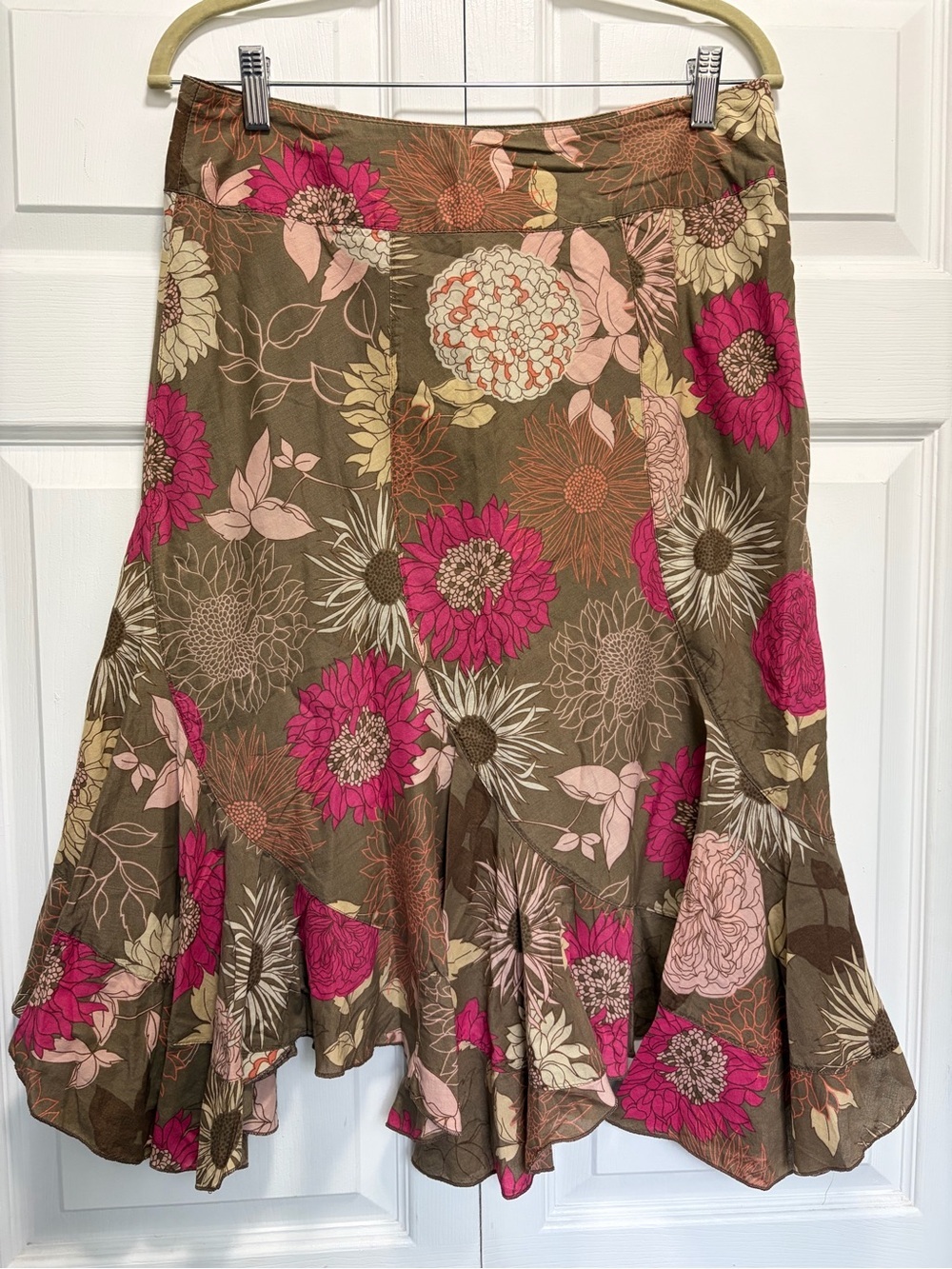 a.n.a Floral Circle Skirt in Brown with Pink Accents cotton sz 12